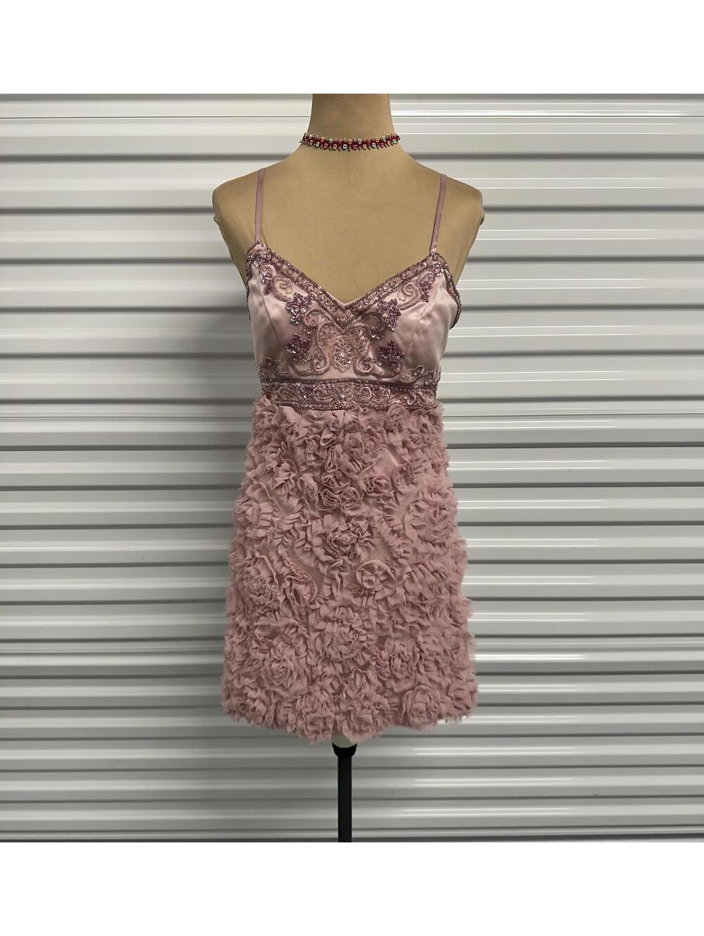 Y2K Sue Wong Pink beaded Mini Dress